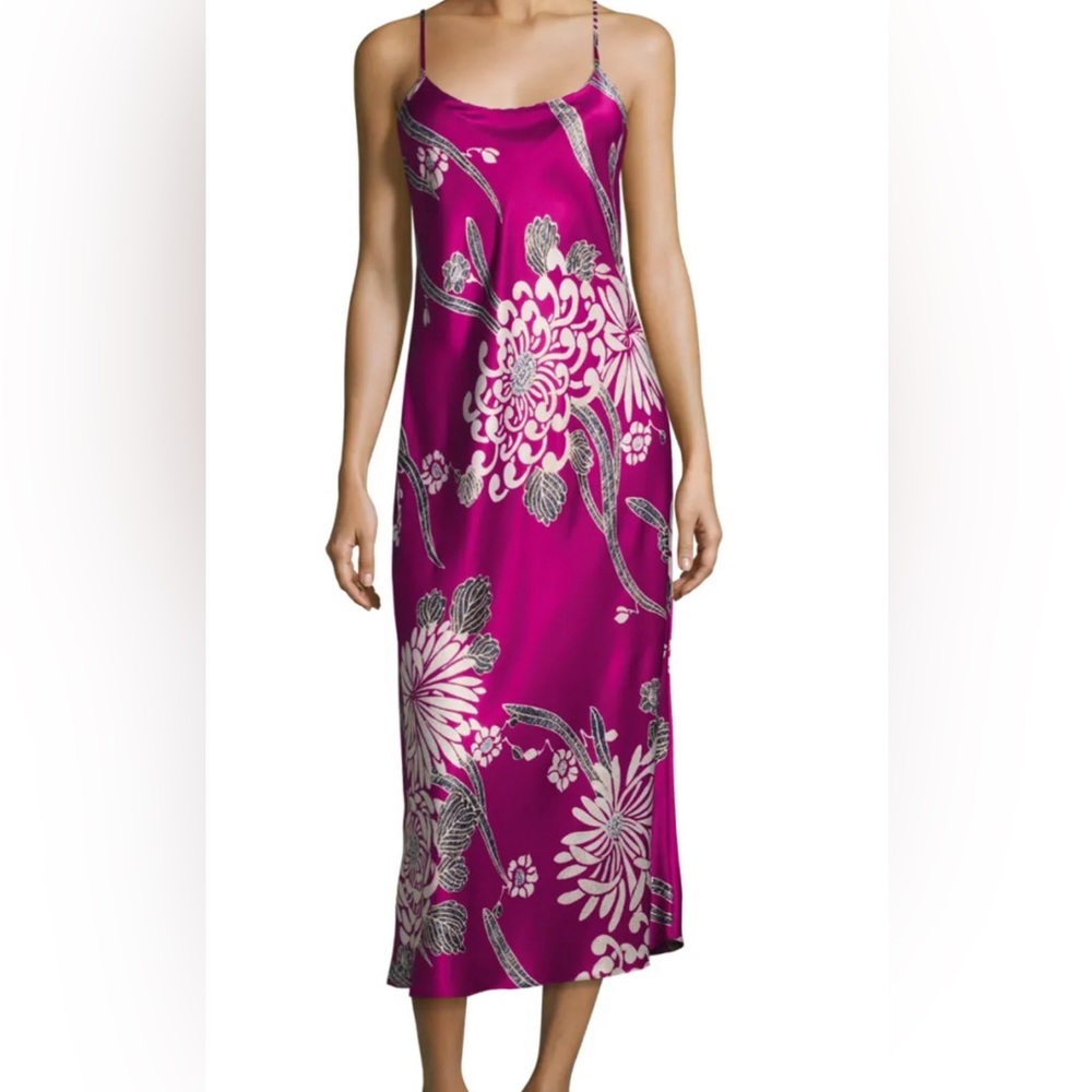 Aziome Long Satin Nightgown, Purple Pattern